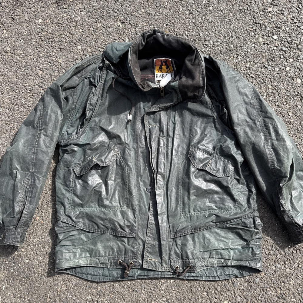 Kakadu Traders Australia Men's L Oilskin Jacket Green Zip Up Vintage WOW! Waxed